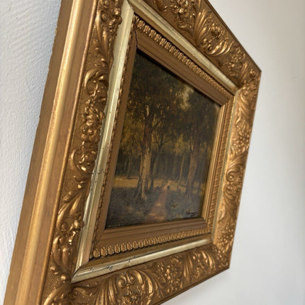Antique “DEER IN FOREST” Oil Painting Dutch Forest Animals Medium 19th Century - HollandArtShop