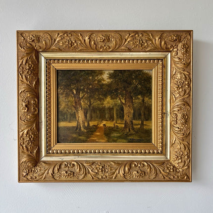 Antique “DEER IN FOREST” Oil Painting Dutch Forest Animals Medium 19th Century - HollandArtShop