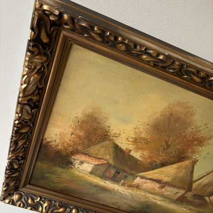 Antique “DUTCH WINDMILL VIEW” Oil Painting Countryside River Scene 20th Century - HollandArtShop