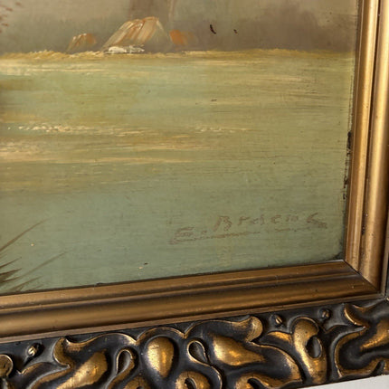 Antique “DUTCH WINDMILL VIEW” Oil Painting Countryside River Scene 20th Century - HollandArtShop