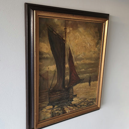 Antique 'Moody Sea' 19th Century Seascape Beautiful Maritime Framed Oil Painting - HollandArtShop