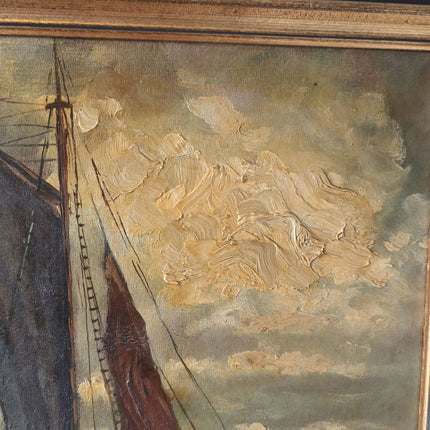 Antique 'Moody Sea' 19th Century Seascape Beautiful Maritime Framed Oil Painting - HollandArtShop