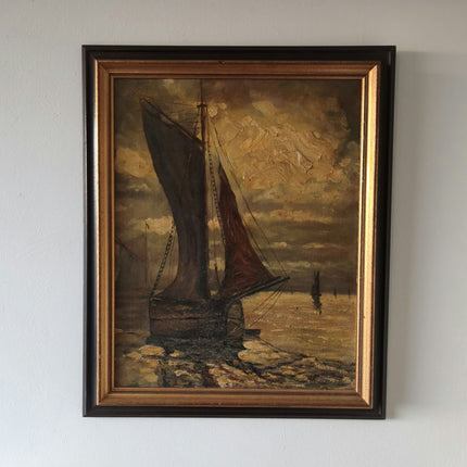 Antique 'Moody Sea' 19th Century Seascape Beautiful Maritime Framed Oil Painting - HollandArtShop