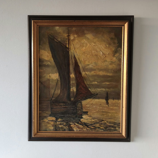 Antique 'Moody Sea' 19th Century Seascape Beautiful Maritime Framed Oil Painting - HollandArtShop