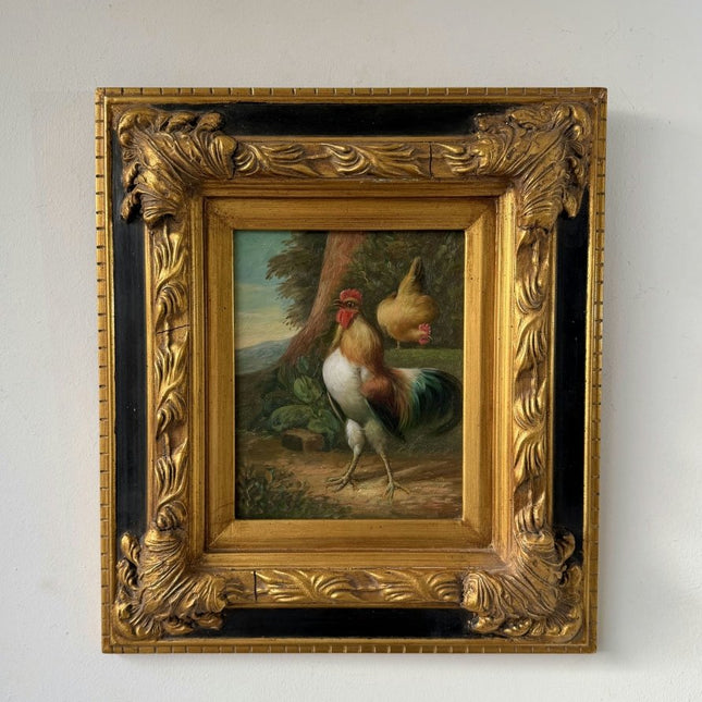 Antique Oil Painting Animals "Colorful Rooster" Remarkable Medium Artwork - Holland Art Shop
