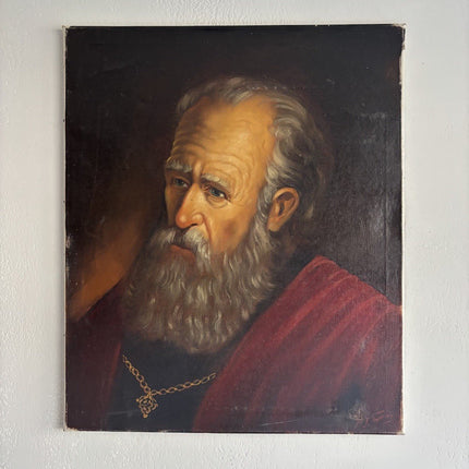 Antique Oil Painting Bearded Man Portrait with Red Robe Dutch Portraiture - HollandArtShop