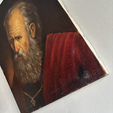 Antique Oil Painting Bearded Man Portrait with Red Robe Dutch Portraiture - HollandArtShop