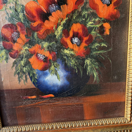 Antique Oil Painting Floral Still Life "Poppy Bouquet" Refined Medium Artwork - HollandArtShop
