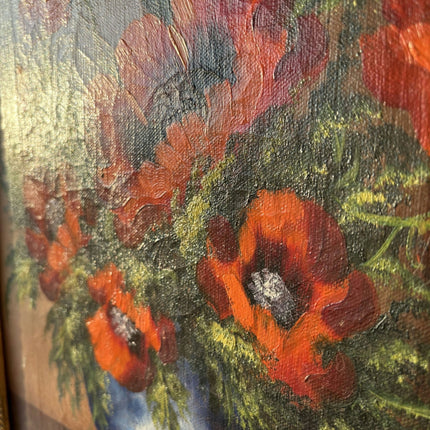 Antique Oil Painting Floral Still Life "Poppy Bouquet" Refined Medium Artwork - HollandArtShop