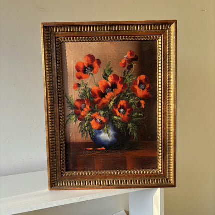 Antique Oil Painting Floral Still Life "Poppy Bouquet" Refined Medium Artwork - HollandArtShop