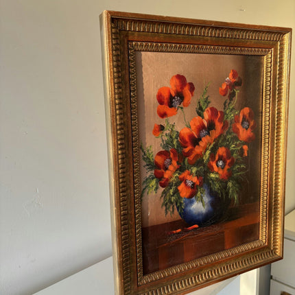 Antique Oil Painting Floral Still Life "Poppy Bouquet" Refined Medium Artwork - HollandArtShop