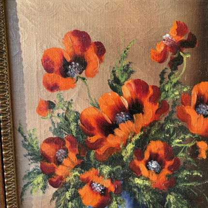 Antique Oil Painting Floral Still Life "Poppy Bouquet" Refined Medium Artwork - HollandArtShop