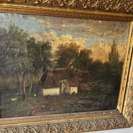 Antique Oil Painting Landscape "Farmhouse Scene" Original Medium Art - HollandArtShop