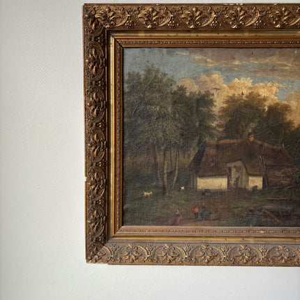Antique Oil Painting Landscape "Farmhouse Scene" Original Medium Art - HollandArtShop