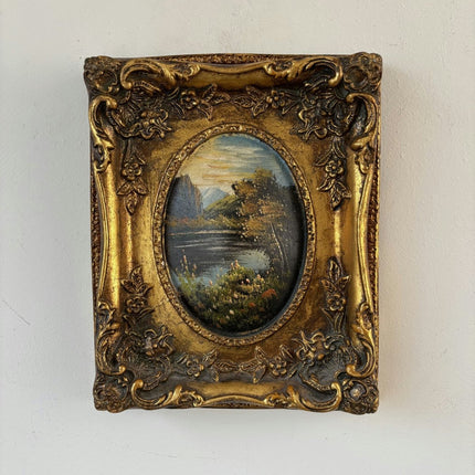 Antique Oil Painting Landscape "Serene Riverbank" Traditional Small Art - Holland Art Shop