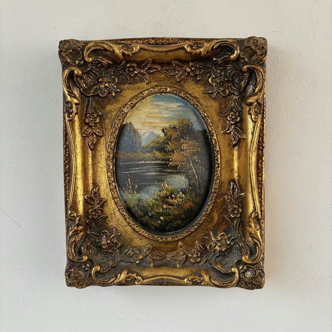 Antique Oil Painting Landscape "Serene Riverbank" Traditional Small Art - Holland Art Shop