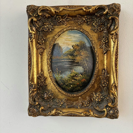 Antique Oil Painting Landscape "Serene Riverbank" Traditional Small Art - Holland Art Shop