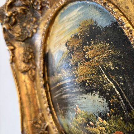 Antique Oil Painting Landscape "Serene Riverbank" Traditional Small Art - Holland Art Shop