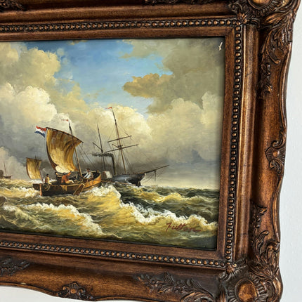 Antique Oil Painting Seascape "Stormy Seas" Vintage Medium Artwork - HollandArtShop