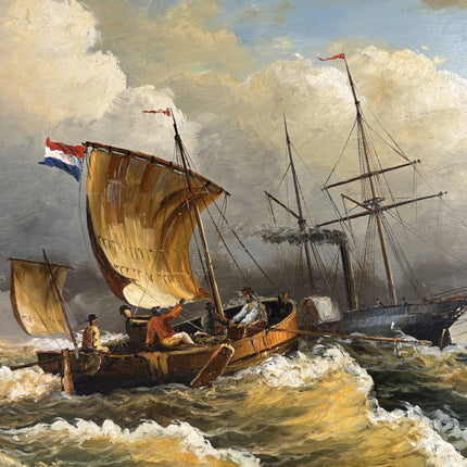 Antique Oil Painting Seascape "Stormy Seas" Vintage Medium Artwork - HollandArtShop