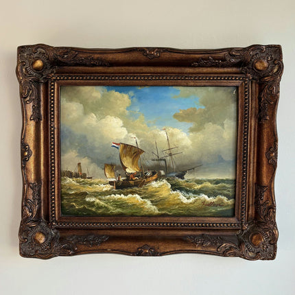 Antique Oil Painting Seascape "Stormy Seas" Vintage Medium Artwork - HollandArtShop