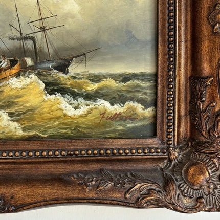 Antique Oil Painting Seascape "Stormy Seas" Vintage Medium Artwork - HollandArtShop