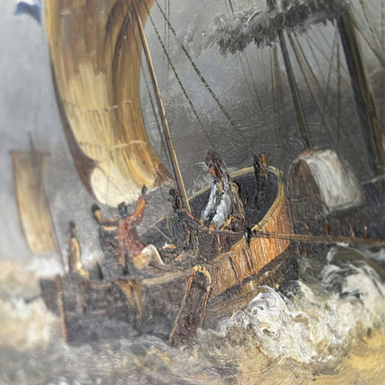 Antique Oil Painting Seascape "Stormy Seas" Vintage Medium Artwork - HollandArtShop