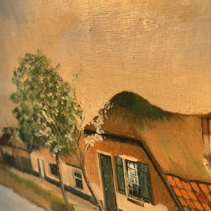 Antique Oil Painting "Thatched Roof Cottage" Marvelous Medium Art - HollandArtShop