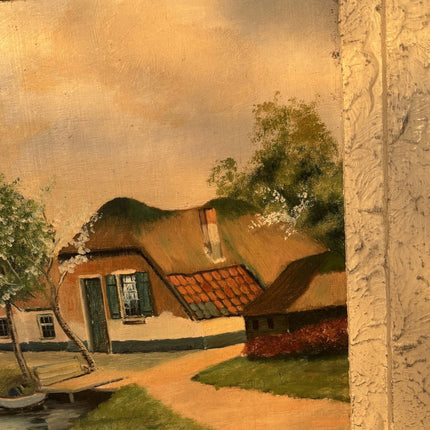 Antique Oil Painting "Thatched Roof Cottage" Marvelous Medium Art - HollandArtShop
