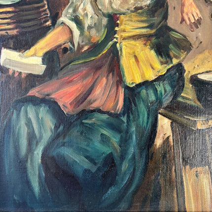 Antique “Quiet Moment” Original Oil Painting Female Portrait Interior Scene - HollandArtShop
