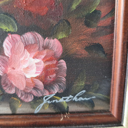 Antique 'Red Flowers' Stunning Mid 20th Century Floral Framed Oil Painting - HollandArtShop