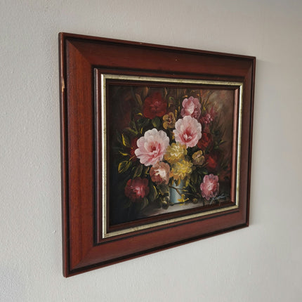 Antique 'Red Flowers' Stunning Mid 20th Century Floral Framed Oil Painting - HollandArtShop