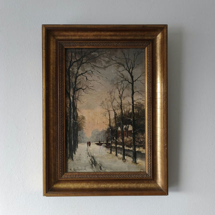 Antique Winter Landscape Oil Painting "Snowy Pathway" Marvelous Small Artwork - HollandArtShop