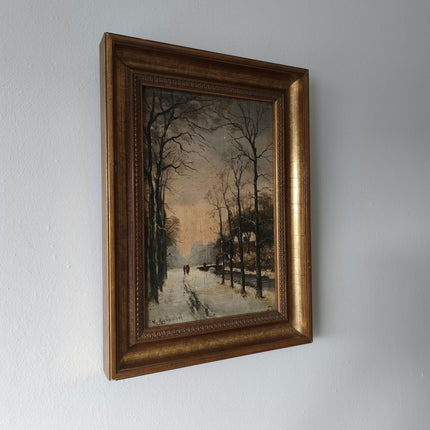 Antique Winter Landscape Oil Painting "Snowy Pathway" Marvelous Small Artwork - HollandArtShop