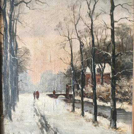 Antique Winter Landscape Oil Painting "Snowy Pathway" Marvelous Small Artwork - HollandArtShop