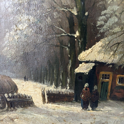 Antique “WINTER LANDSCAPE WITH HORSE AND CART” 19th Century Oil Painting - HollandArtShop