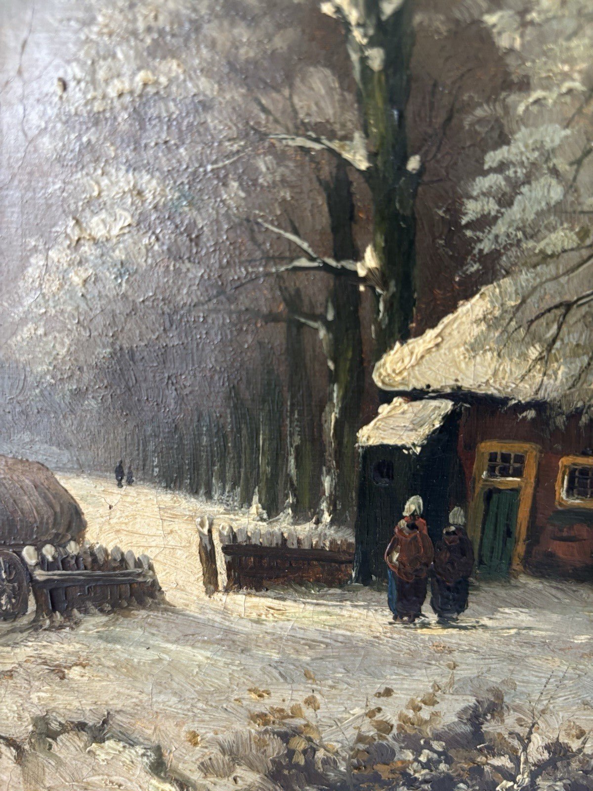 Antique “WINTER LANDSCAPE WITH HORSE AND CART” 19th Century Oil Painting - HollandArtShop