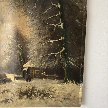Antique “WINTER LANDSCAPE WITH HORSE AND CART” 19th Century Oil Painting - HollandArtShop