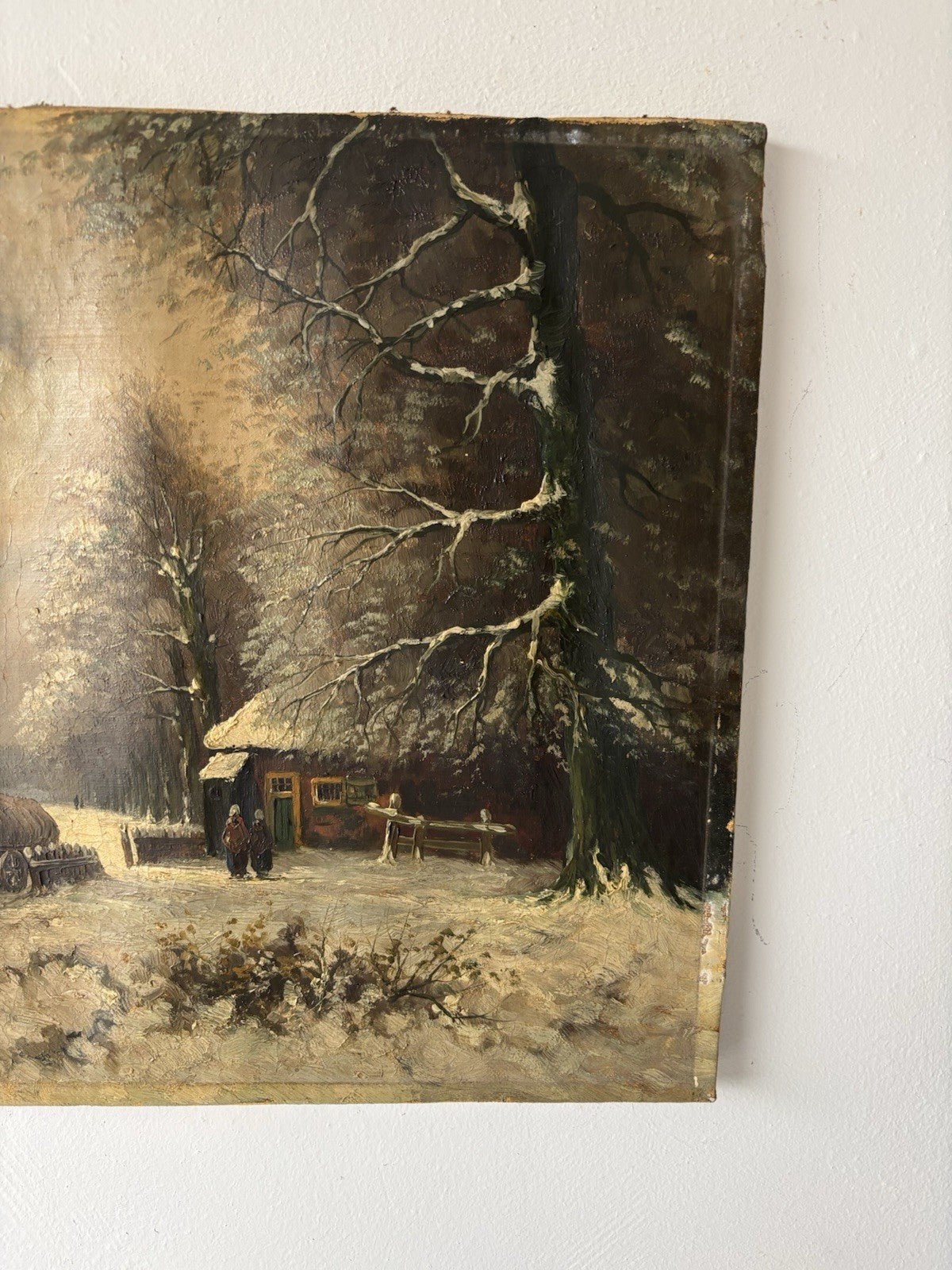 Antique “WINTER LANDSCAPE WITH HORSE AND CART” 19th Century Oil Painting - HollandArtShop