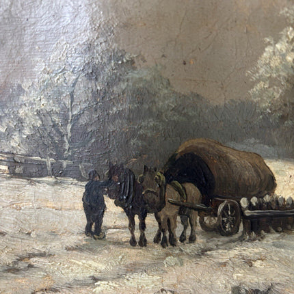 Antique “WINTER LANDSCAPE WITH HORSE AND CART” 19th Century Oil Painting - HollandArtShop