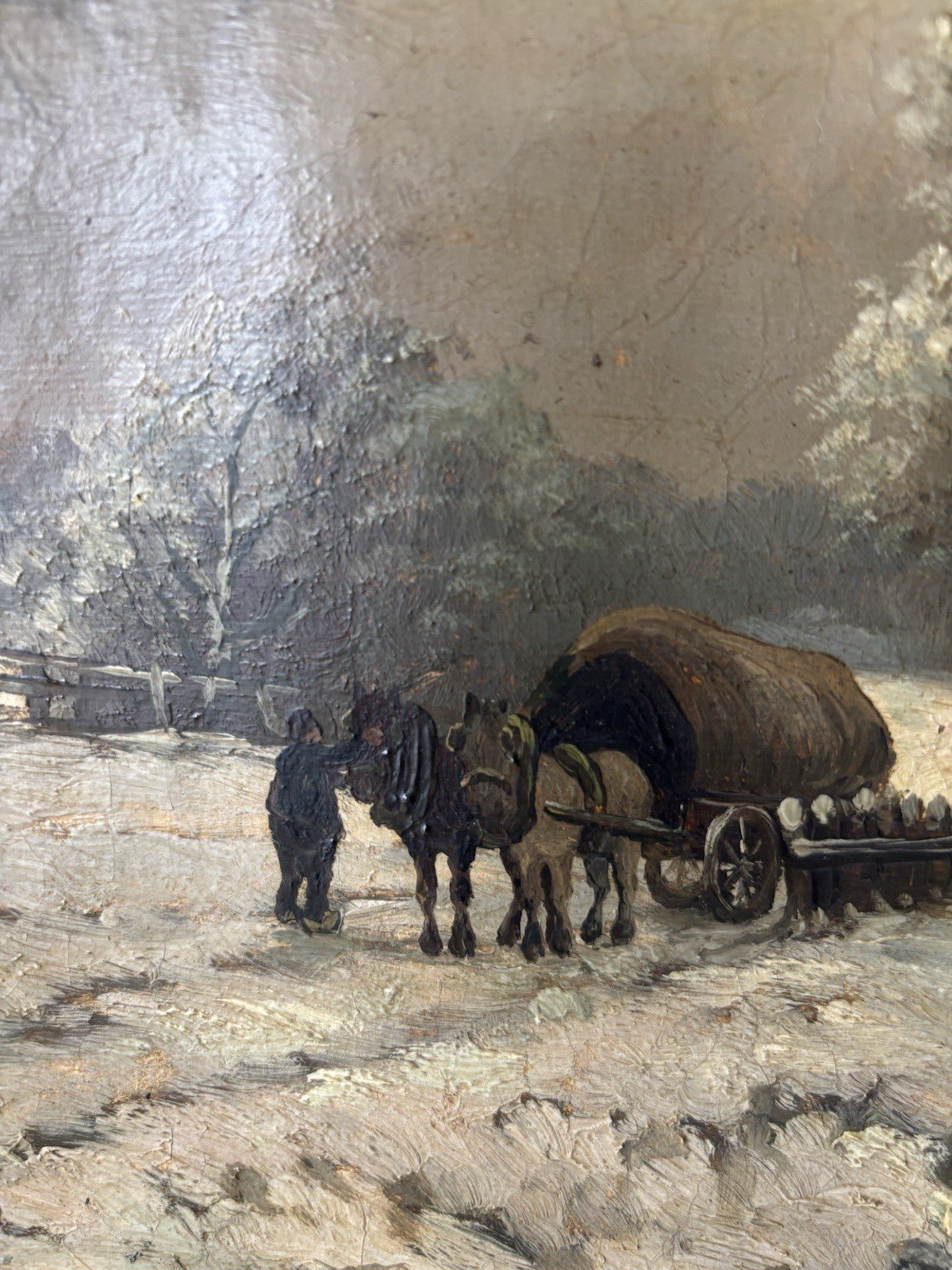 Antique “WINTER LANDSCAPE WITH HORSE AND CART” 19th Century Oil Painting - HollandArtShop