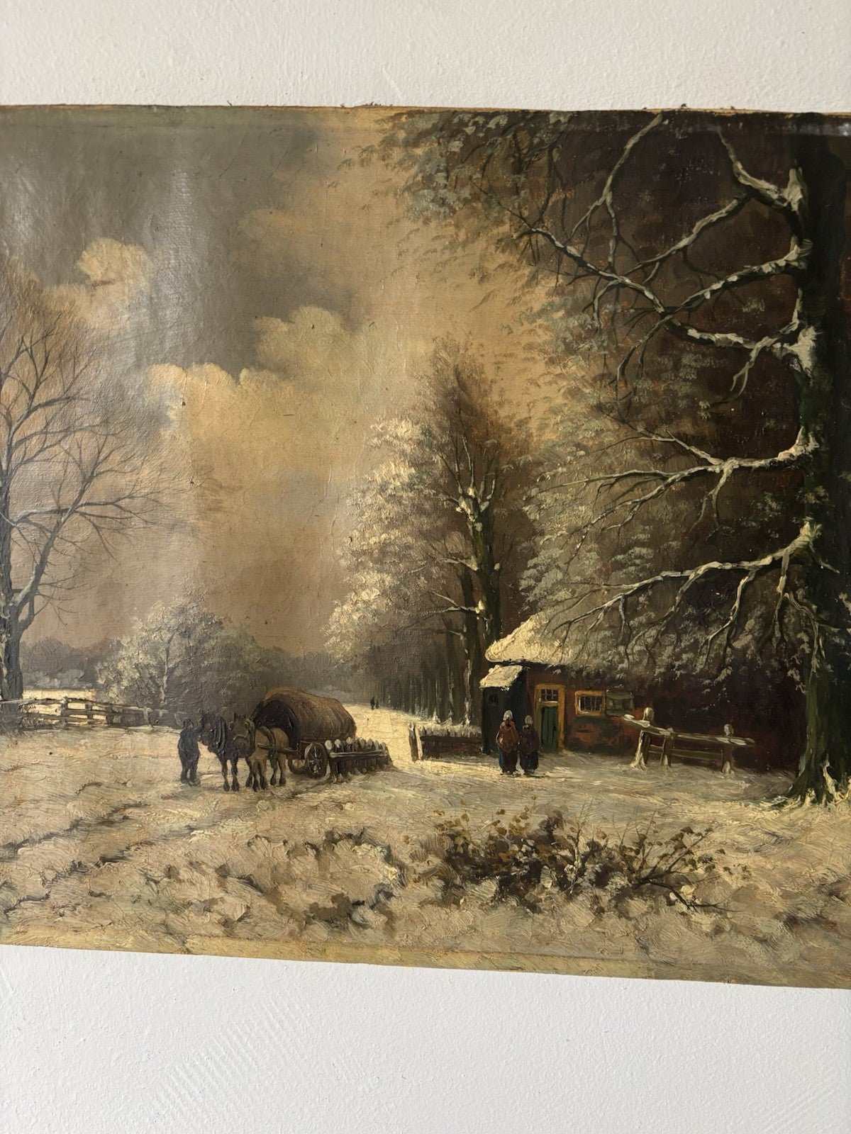 Antique “WINTER LANDSCAPE WITH HORSE AND CART” 19th Century Oil Painting - HollandArtShop