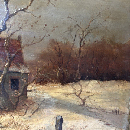 Antique “WINTER LANDSCAPE WITH WINDMILL Oil Painting Figure Skating 19th Century - HollandArtShop