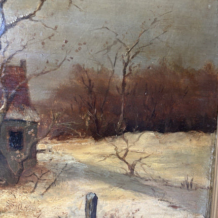 Antique “WINTER LANDSCAPE WITH WINDMILL Oil Painting Figure Skating 19th Century - HollandArtShop