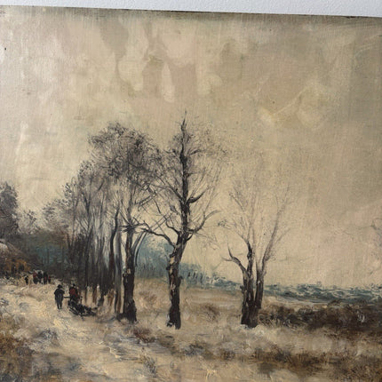 Antique “WINTER PATH THROUGH THE TREES” Oil Painting – 19th Century Dutch - HollandArtShop