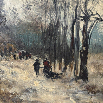 Antique “WINTER PATH THROUGH THE TREES” Oil Painting – 19th Century Dutch - HollandArtShop