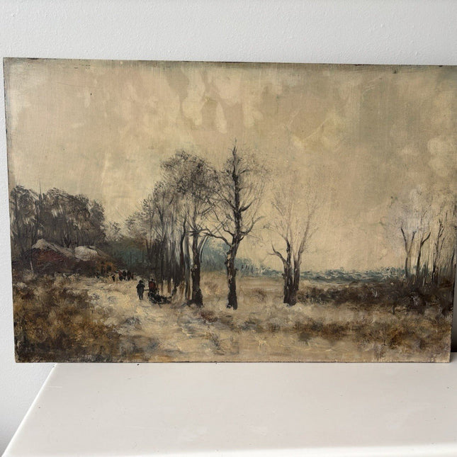 Antique “WINTER PATH THROUGH THE TREES” Oil Painting – 19th Century Dutch - HollandArtShop