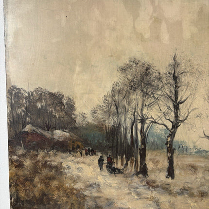 Antique “WINTER PATH THROUGH THE TREES” Oil Painting – 19th Century Dutch - HollandArtShop