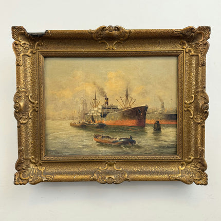 Refined Harbor Scene Oil Painting "Cargo Ship" Classic Artwork Holland Art Shop
