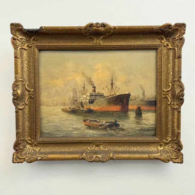 Refined Harbor Scene Oil Painting "Cargo Ship" Classic Artwork Holland Art Shop